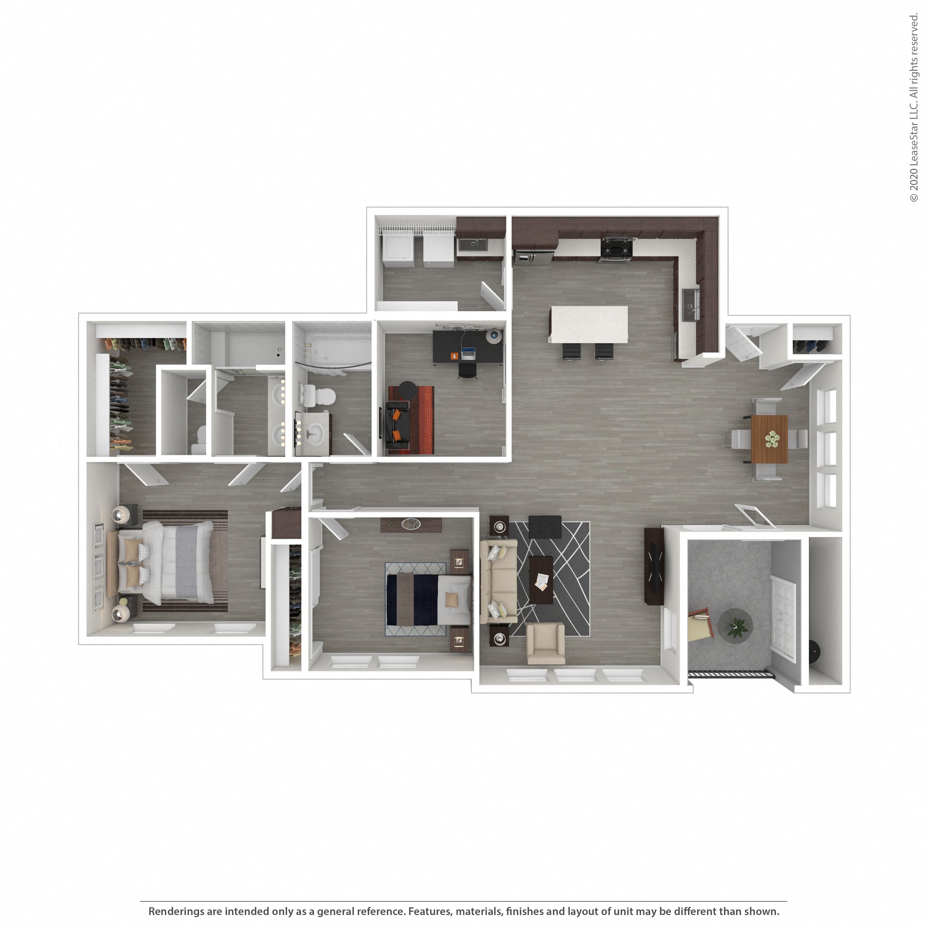 Floor plan for 2 beds, 2 baths, 1347 sqft